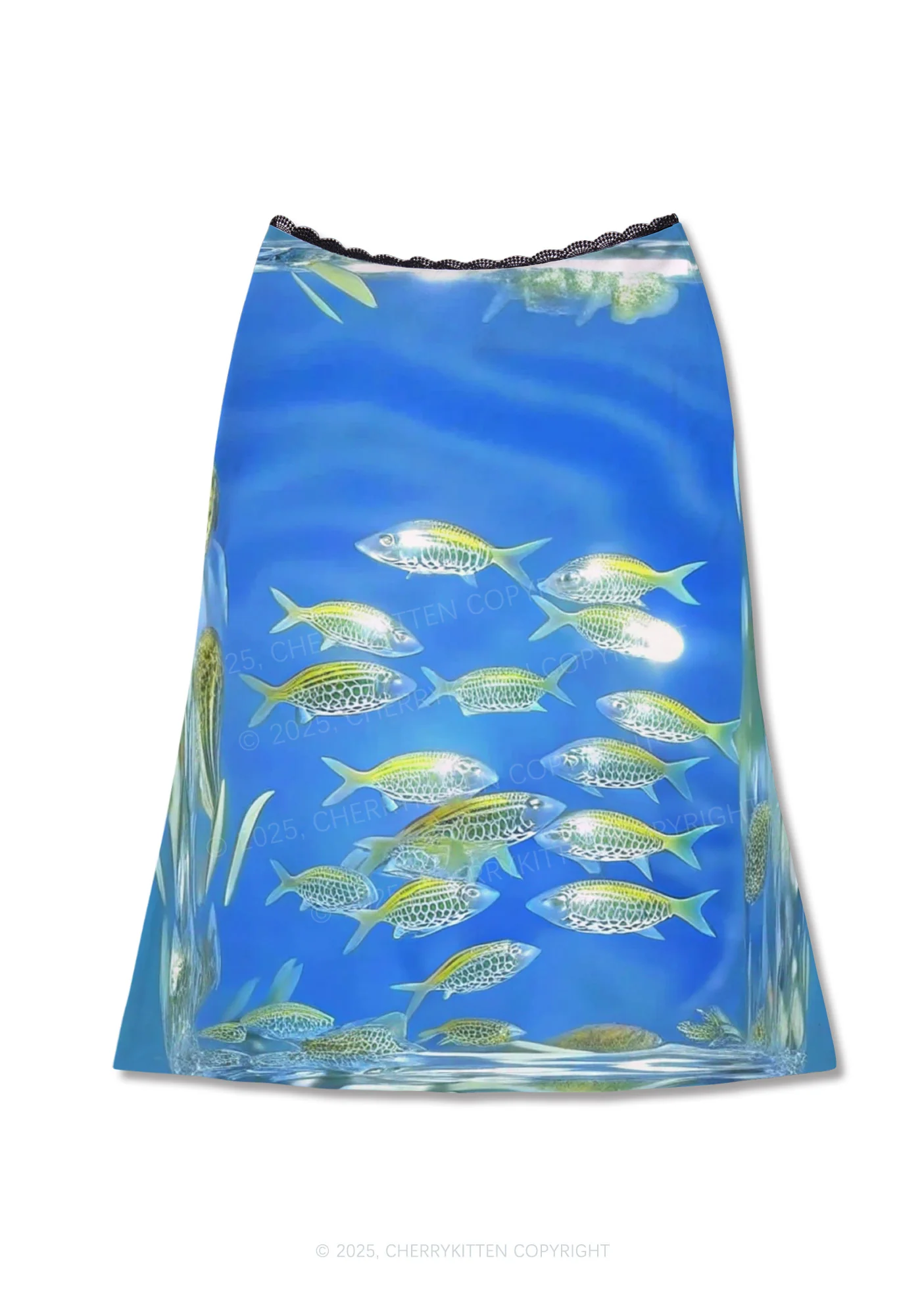 Undersea Fish Y2K Print Midi Skirt Cherrykitten