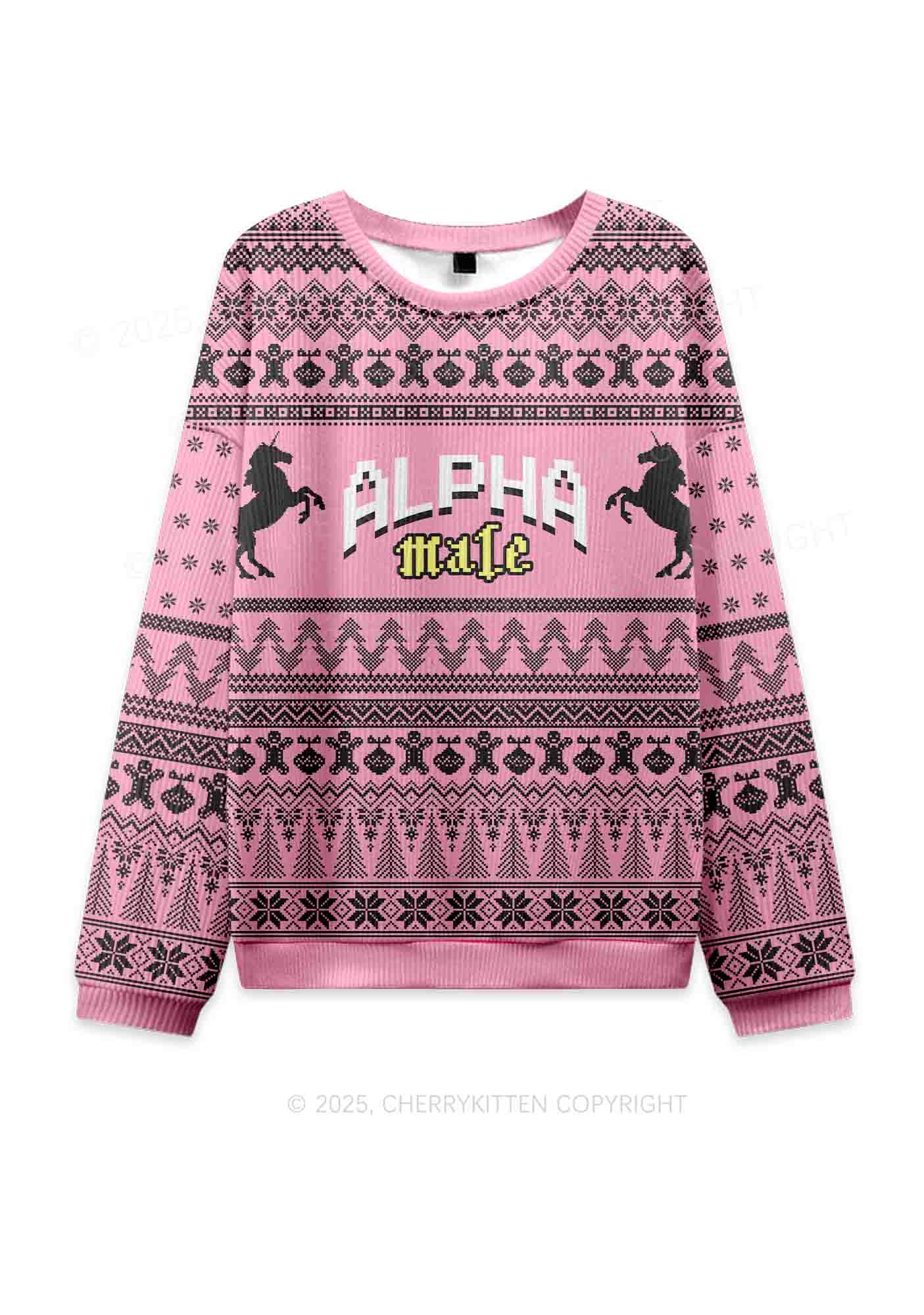 Unicorn Alpha Male Y2K Christmas Knit Sweatshirt Cherrykitten