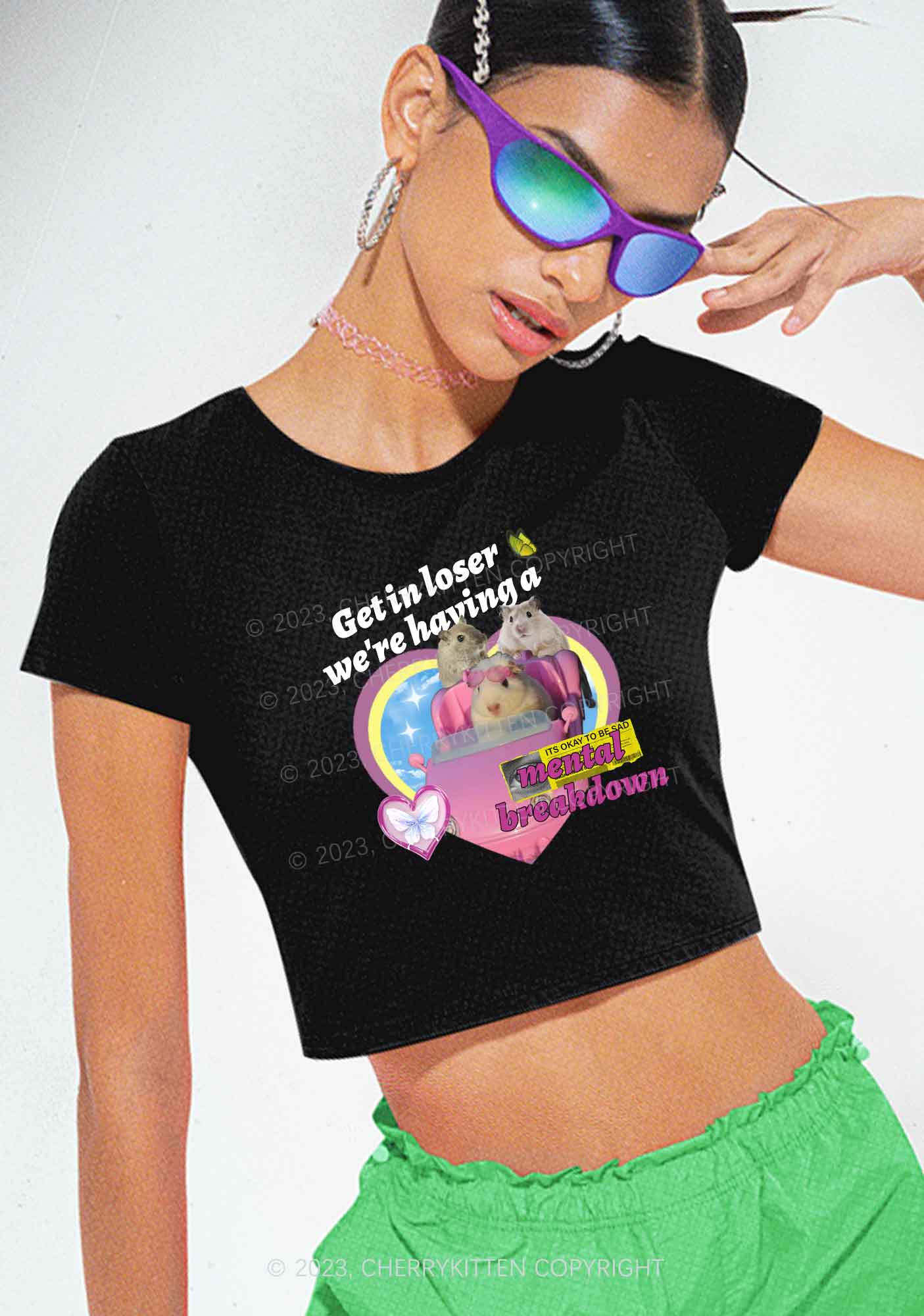We're Having A Mental Breakdown Y2K Baby Tee Cherrykitten - Image 2