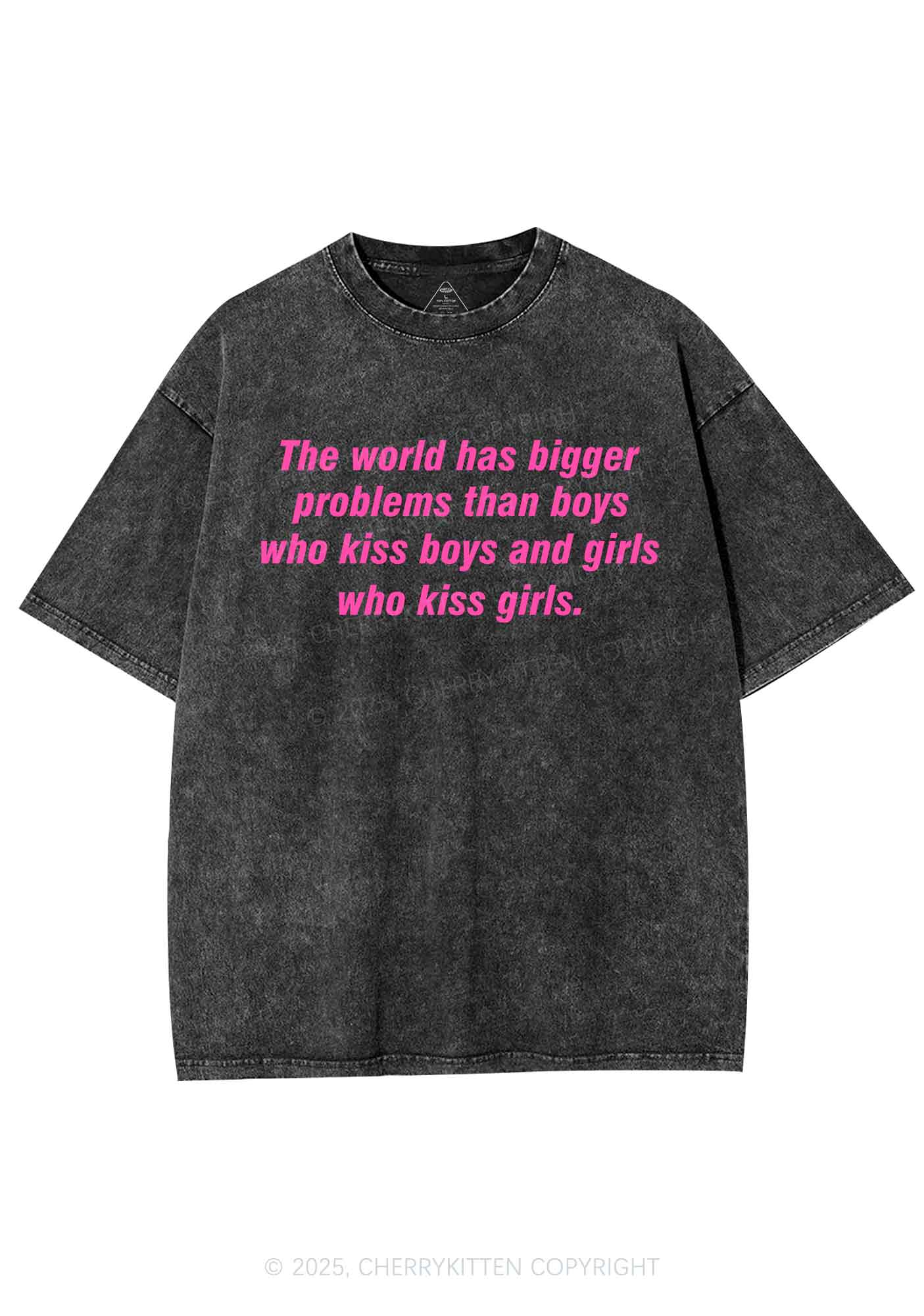 Who Kiss Girls Pride Y2K Shirts Washed Tee Cherrykitten