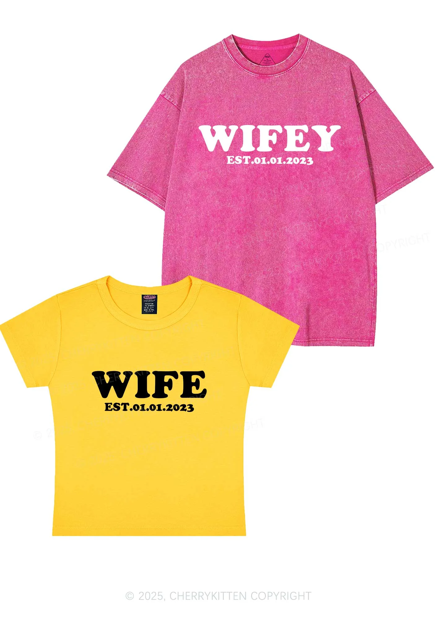 Wife Wifey Custom Date Y2K Valentine's Day Couple Shirt Cherrykitten - Image 6