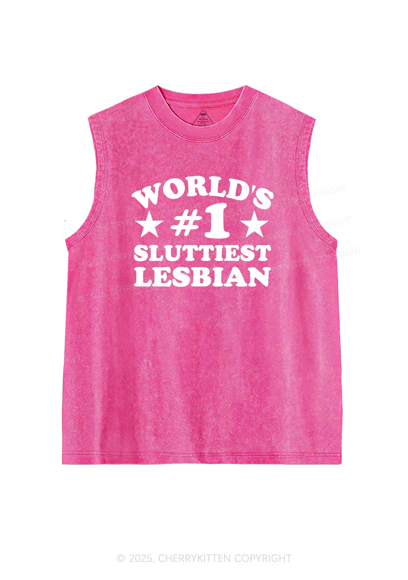 Worlds First Slxttiest Lesbian Pride Y2K Washed Muscle Tank Cherrykitten - Image 3